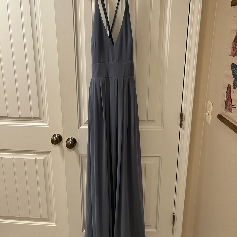 Monique Lhullier Bridesmaid Light Blue V Neck Gown